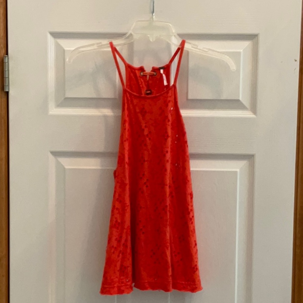 Free People Dream Date Cutaway Eyelet Swing Tank Top Red Orange - Size Small